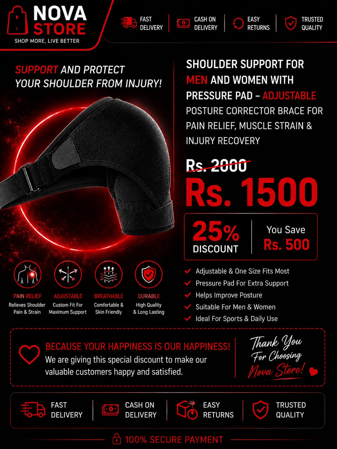 Shoulder Support Brace – Premium Protection & Comfortable Fit