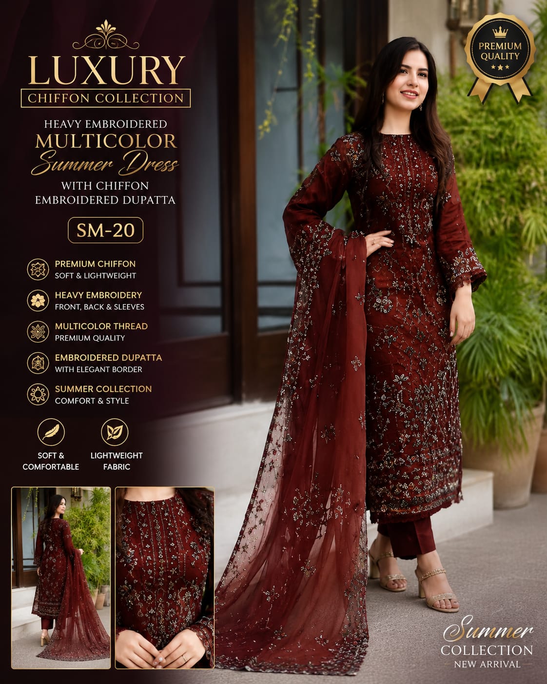 Luxury Chiffon Collection Heavy Embroidered Multicolor SummerDress With Chiffon Embroidered Dupatta SM-20