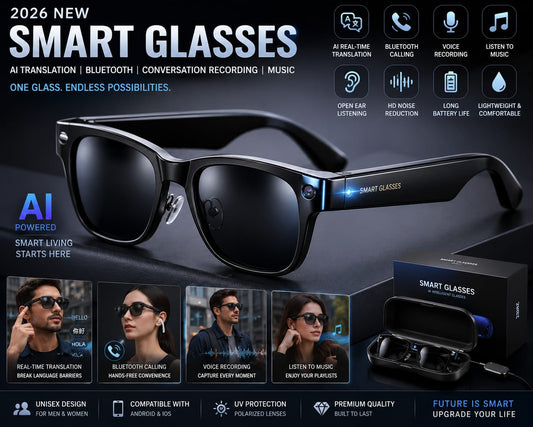 2026 New Smart Glasses AI Translation Bluetooth Conversation Recording Listening To Music Smart Sunglasses for Men Women