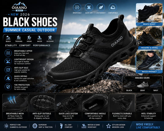 Oiaano Man Black Shoes Summer Men Casual Beach Outdoor Water Breathable Trekking Fashion Hiking Stability And Comfort Sport