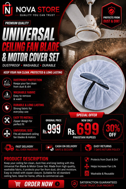 🌀 Universal Ceiling Fan Dust Cover – Washable & Reusable | Nova Store