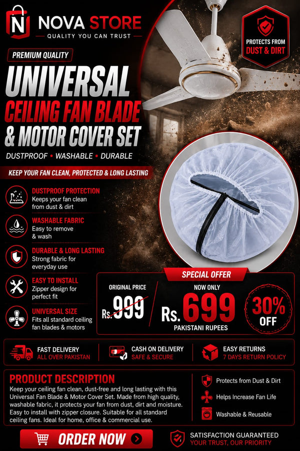 🌀 Universal Ceiling Fan Dust Cover – Washable & Reusable | Nova Store