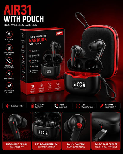 Wireless Earbuds with Long-Lasting Battery - 1 Pcs Bluetooth 5.3