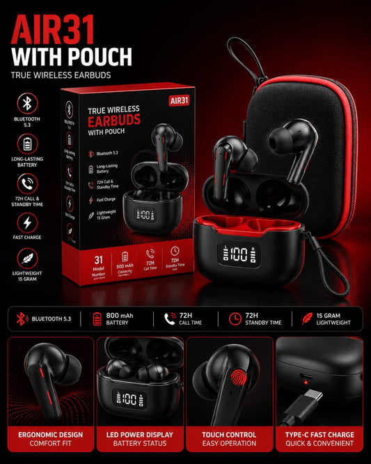 Wireless Earbuds with Long-Lasting Battery - 1 Pcs Bluetooth 5.3