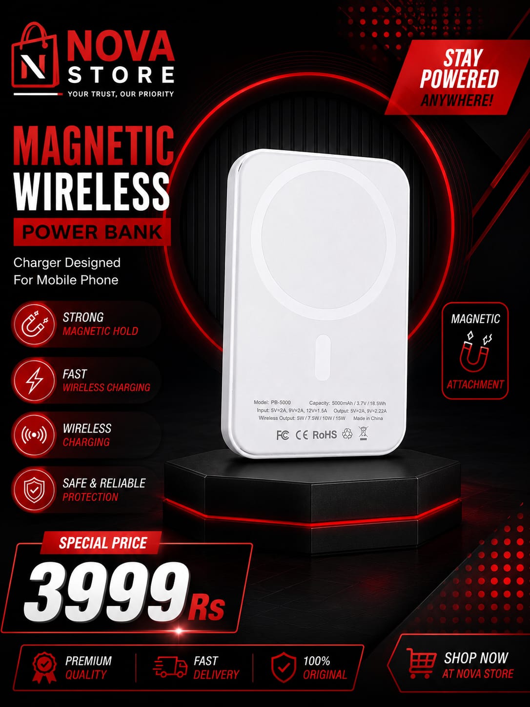 Magnetic Wireless Power Bank 5000mAh | Fast Wireless Charger | Portable Power Bank | Nova Store ⚡🔋