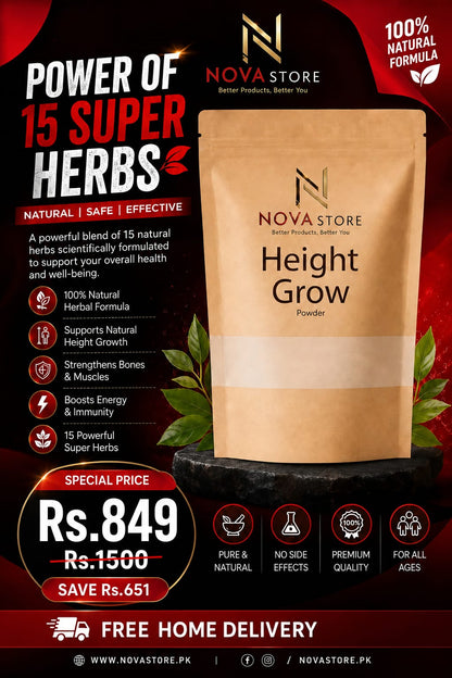 Height Grow Powder – 15 Super Herbs | Natural Herbal Formula | Nova Store